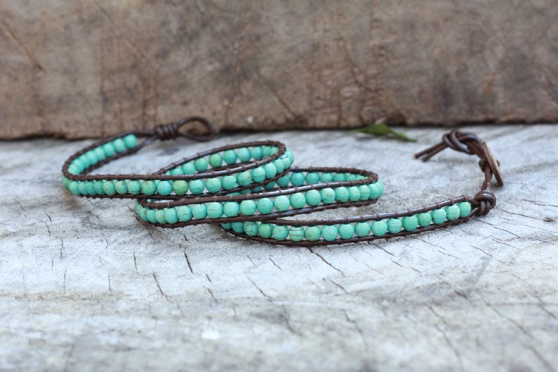 Turquoise Leather Wrap Bracelet