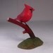 4-3/4 inch Male Cardinal on branch Hand Carved Wooden Branch Bird