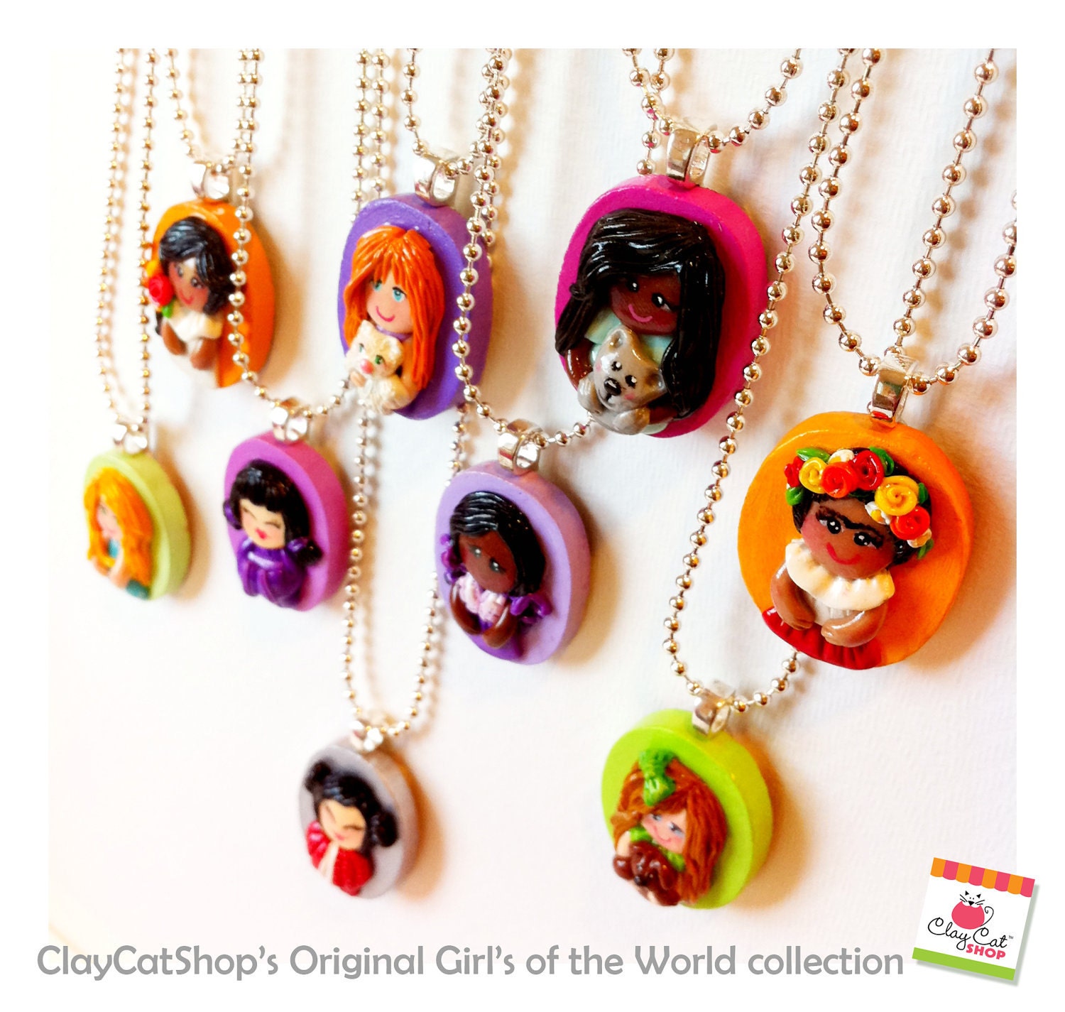 GIRLS PORTRAIT pendants by ClayCatShop (custom made)