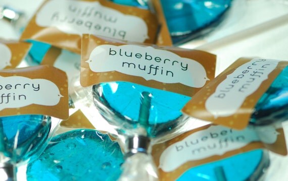 12 Blueberry Muffin Lollipops - artisan hard candy lollipops- blue lollipops