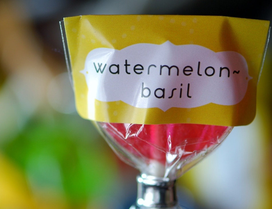 12 Watermelon Basil Lollipops - gourmet hard candy suckers- red pink lollipops