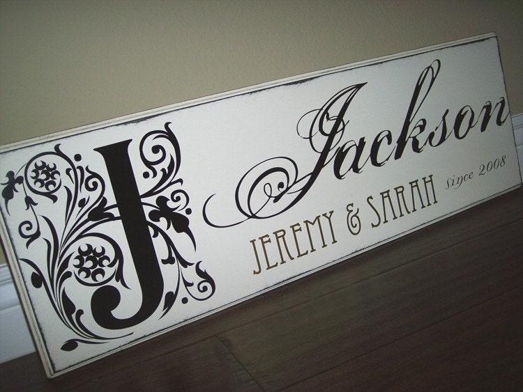 Personalized Established Family Name Sign  -- LARGE 12x40 in Wedding Couple Style