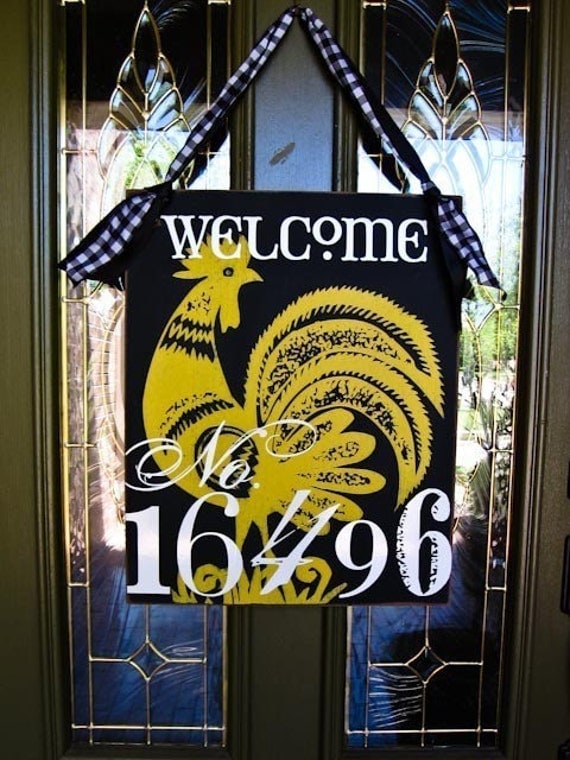 16X20 in Personalized WELCOME House Number Door Hanger Sign -- seven animals