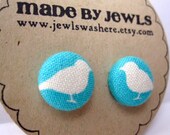 Birds of a Feather Fabric Covered Button Earrings