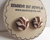 Brown Vine Fabric Covered Button Earrings