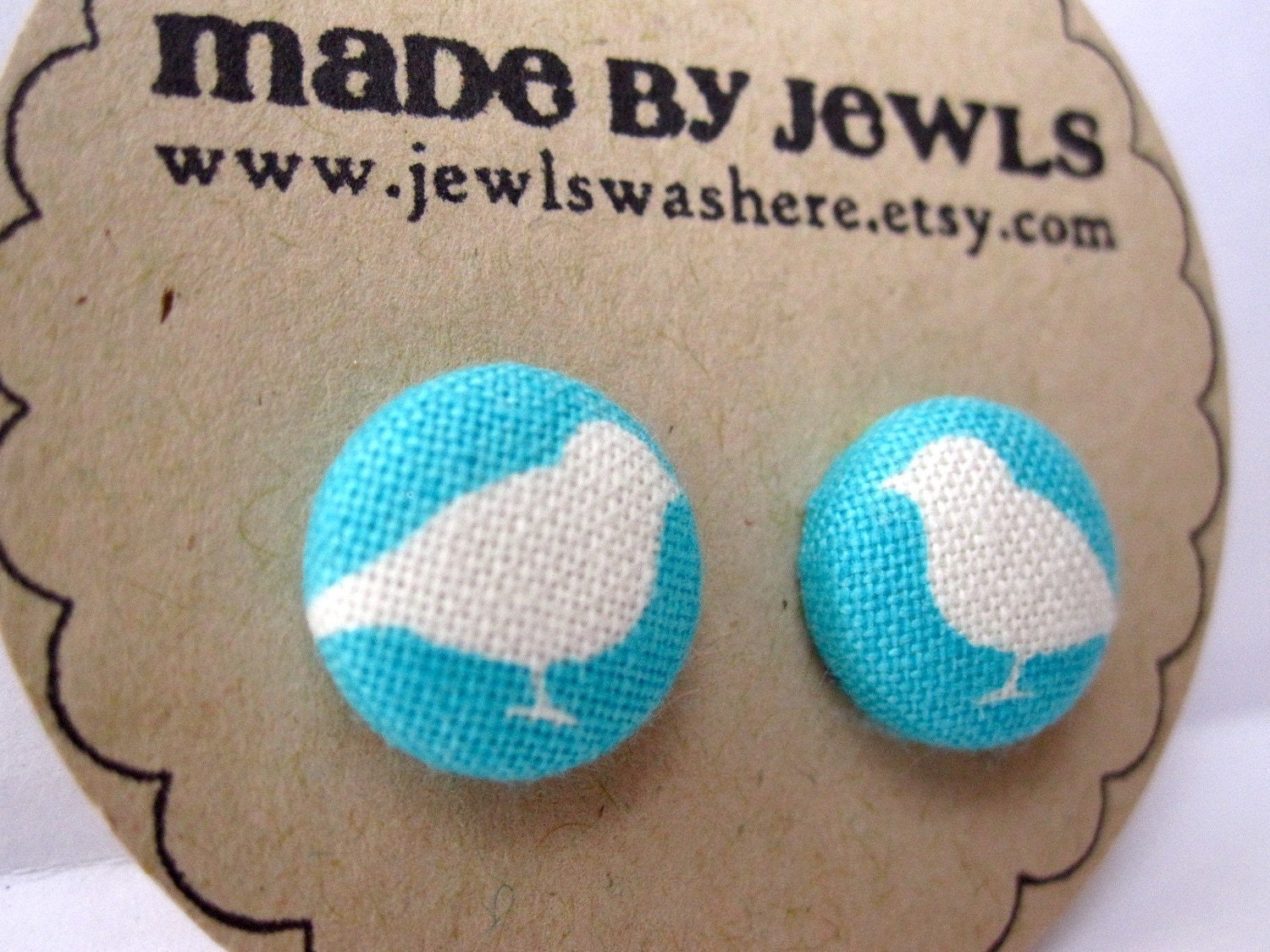 Birds of a Feather Fabric Covered Button Earrings