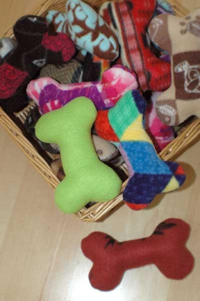 Two Handmade Dog Bone Shaped Squeaker Toys