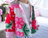 PP Vintage Chenille Patchwork Jacket Toddler Size 2t 3t Pink Red And Brown
