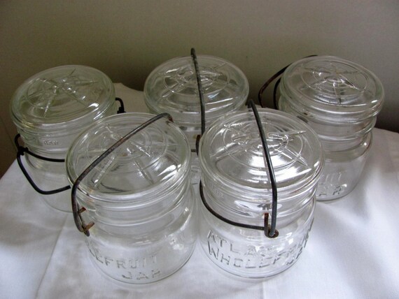 5 Vintage Atlas Canning Whole Fruit Jars Pint w. by Petuniapie