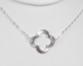 Brushed Clover Necklace, Quatrefoil Necklace, Sterling Silver