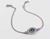 Reversible CZ Evil Eye Bracelet - Sterling Silver, Celebrity Inspired.