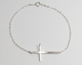 Sideways Cross Bracelet,  Skinny Sterling Silver or Gold Filled, Celebrity Inspired