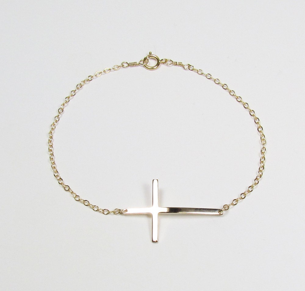 Skinny Sideways Cross Bracelet,  14kt gold filled, Celebrity Inspired