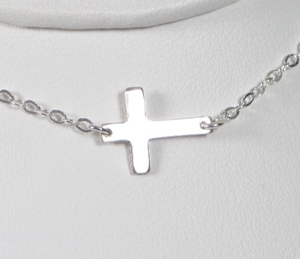TINY Sideways Cross Necklace, Sterling Silver ,Taylor Jacobson Celebrity