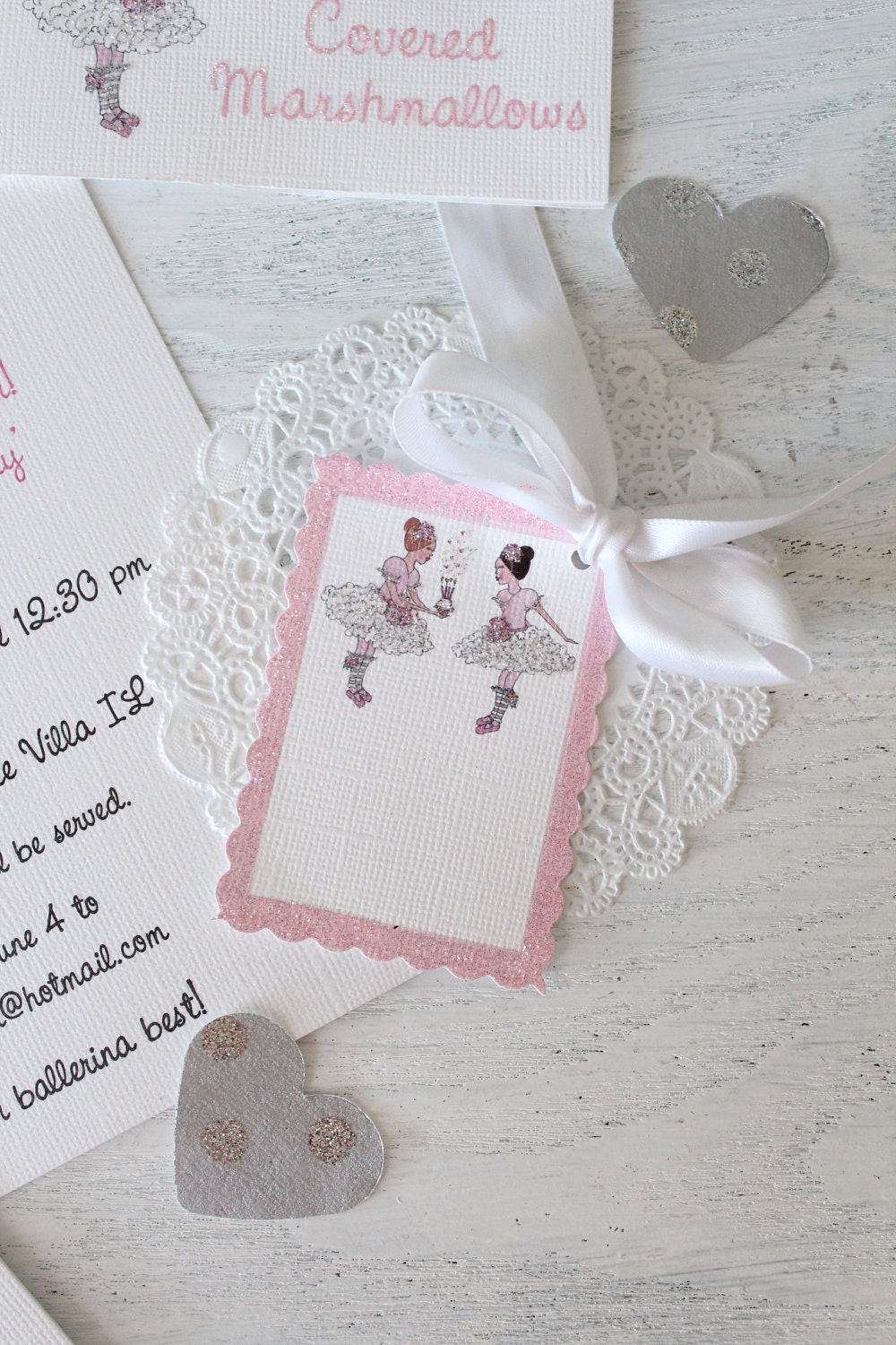 Ballerina Bakery invitations, note cards, cupcake flags, gift tags and letter garland