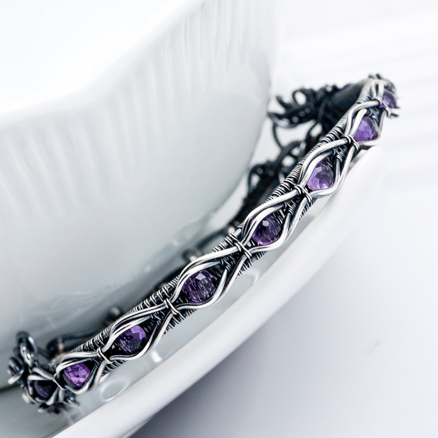 Amethyst and Fine Silver Tennis Bracelet