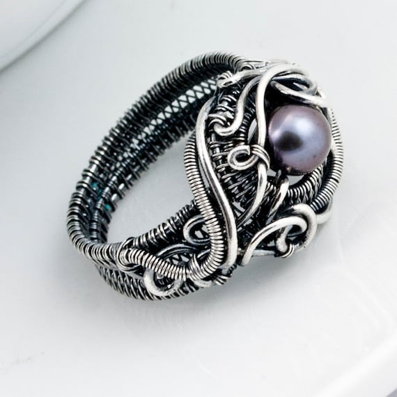 Size9 - Freshwater Peacock Pearl and Fine Silver Ring - Ocean's Breath