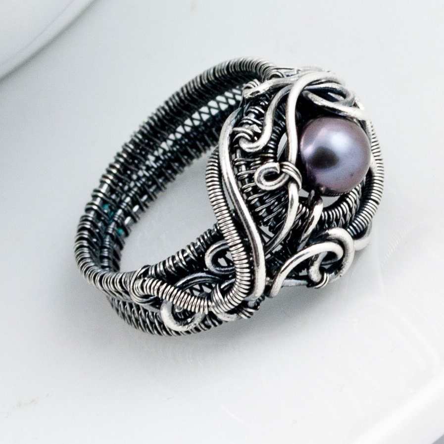 Size9 - Freshwater Peacock Pearl and Fine Silver Ring - Ocean's Breath