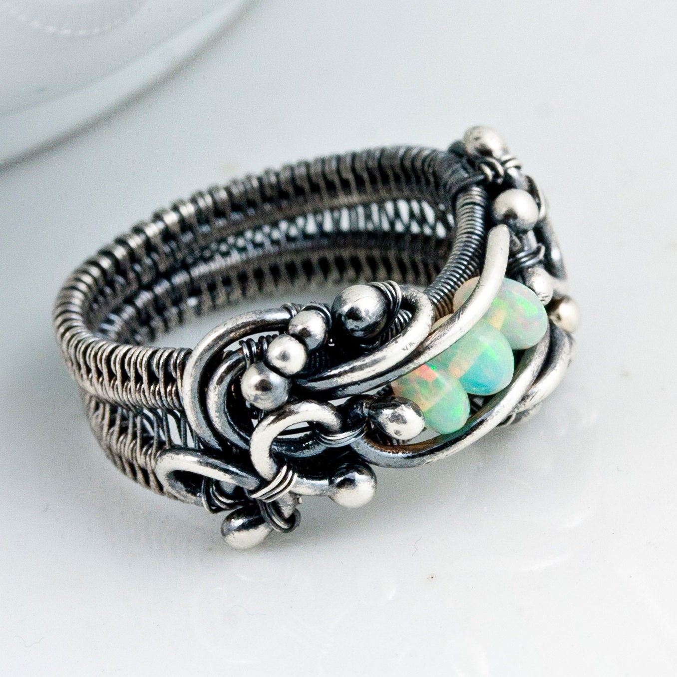 Custom Order - Fine Silver Ring - Ethiopian Opal Ring - Size 9 silver Ring - Lily