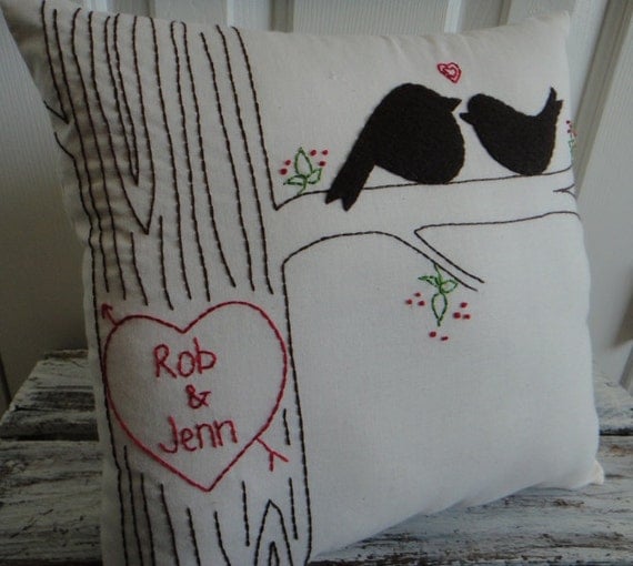 Custom listing for Allison. Price difference for love birds.  Large Primitive Style Love Faux Bois Stitched Pillow
