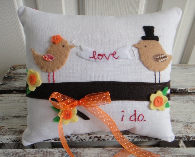 Love Bird Bride and Groom Wedding Ring Bearer Pillow