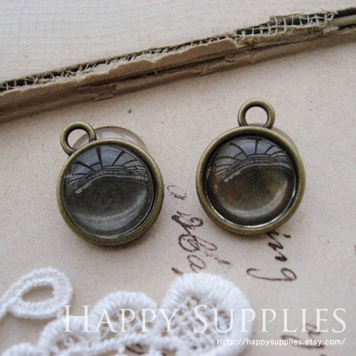 20Pcs 13.5mm Antique Bronze Plated Double Side Cabochon Pendant Base (20799)