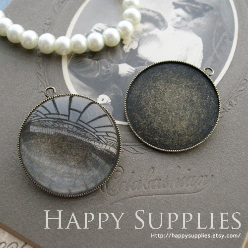 10Pcs Nickel Free - High Quality 25mm Antique Bronze Brass Cabochon Pendant Base with Loop (ZD161)