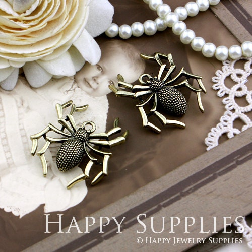 4Pcs Nickel Free - High Quality Antiqued Vintage Bronze spider Charms / Pendants (SG191)