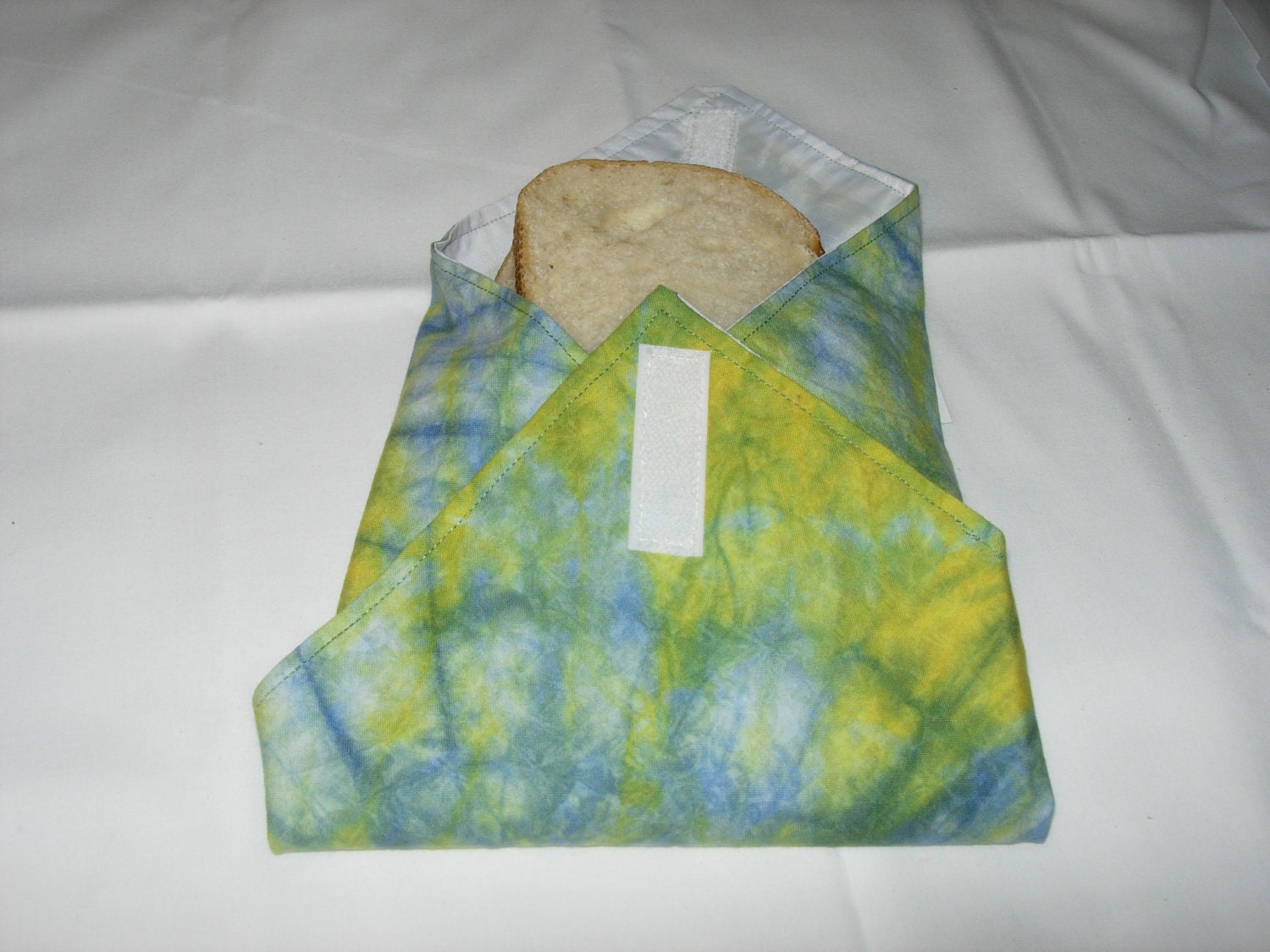 Eco-friendly reusable handmade blue/yellow tie dye snack bag and sandwich wrap set--FREE SHIPPING