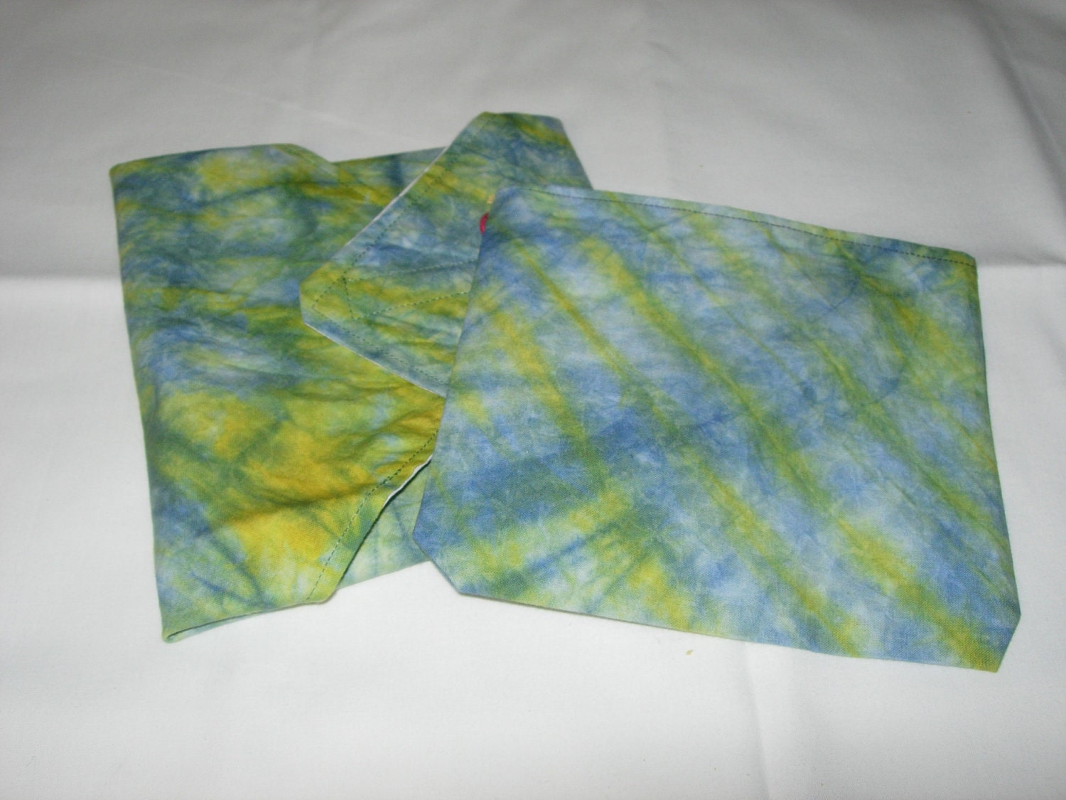 Eco-friendly reusable handmade blue/yellow tie dye snack bag and sandwich wrap set--FREE SHIPPING