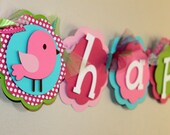 Birdie It's A Girl Banner Pink, Green, and Turquoise Shabby Chic Birthday Decorations Bird Baby Shower Girl