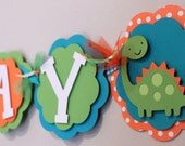 Dinosaur Turquoise Blue Lime Green Orange Polka Dot Dino Happy Birthday Banner Boy Party Decoration