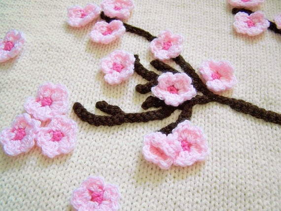 Cherry blossoms knit baby blanket
