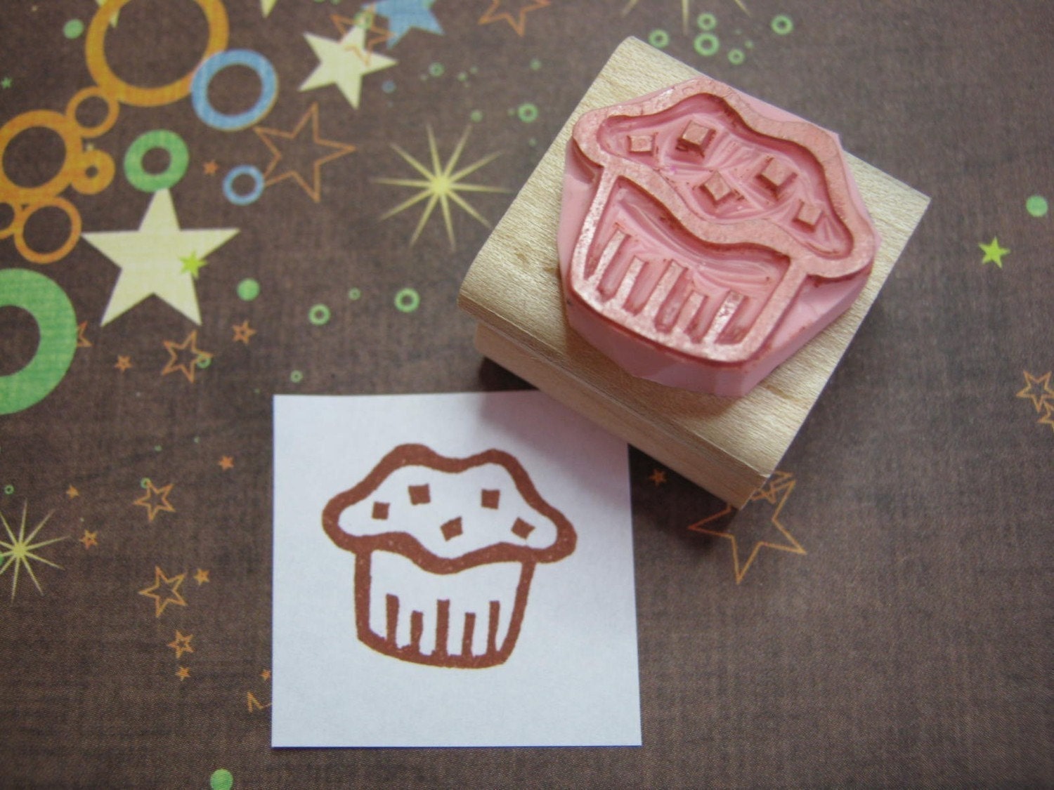 Cupcake Stamp - Mini Chunky Chocolate Chip Muffin - hand carved rubber stamp