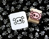 Skull stamp - Mini Quirky Skull and Cross Bones Hand Carved Rubber Stamp