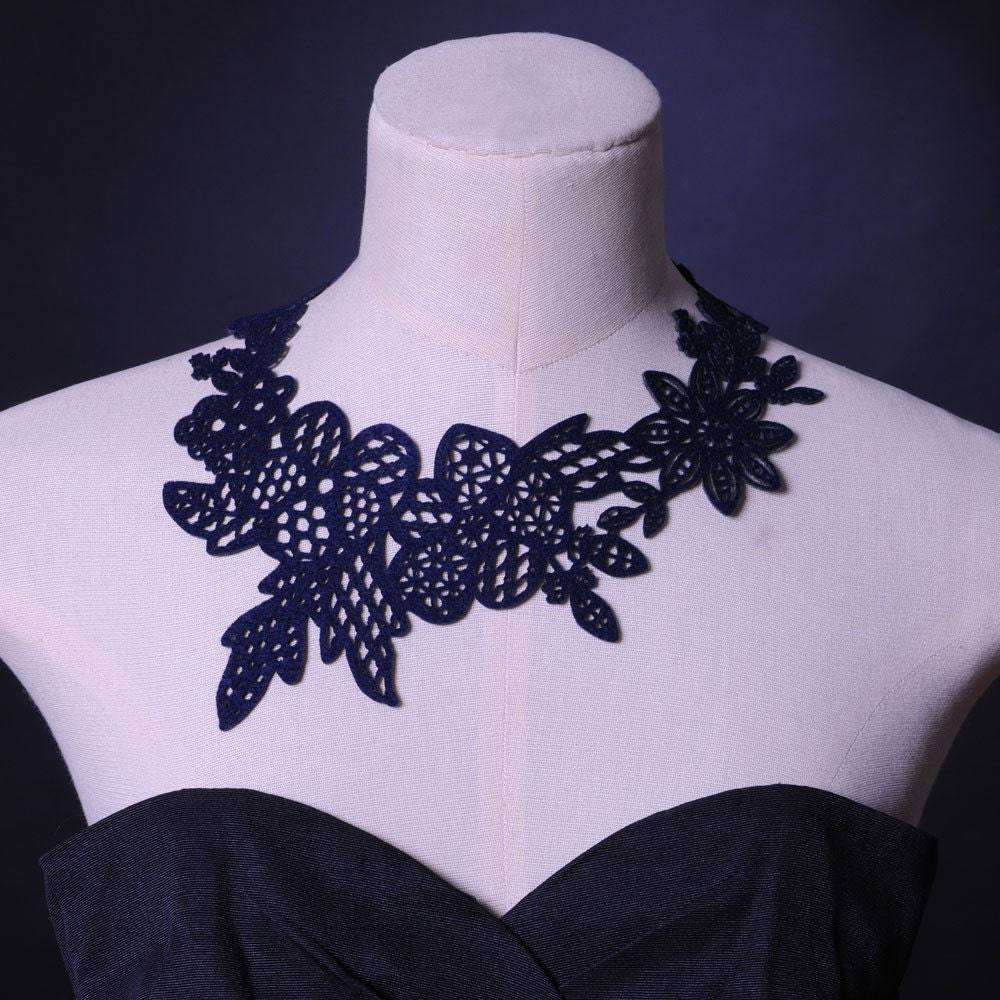 Lace Eco-Necklace - Navy Flower - Delicate Laser Cut - Recycled Felt