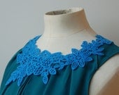 Lace Eco Necklace - Blue Flower - Delicate Laser Cut - Recycled Felt