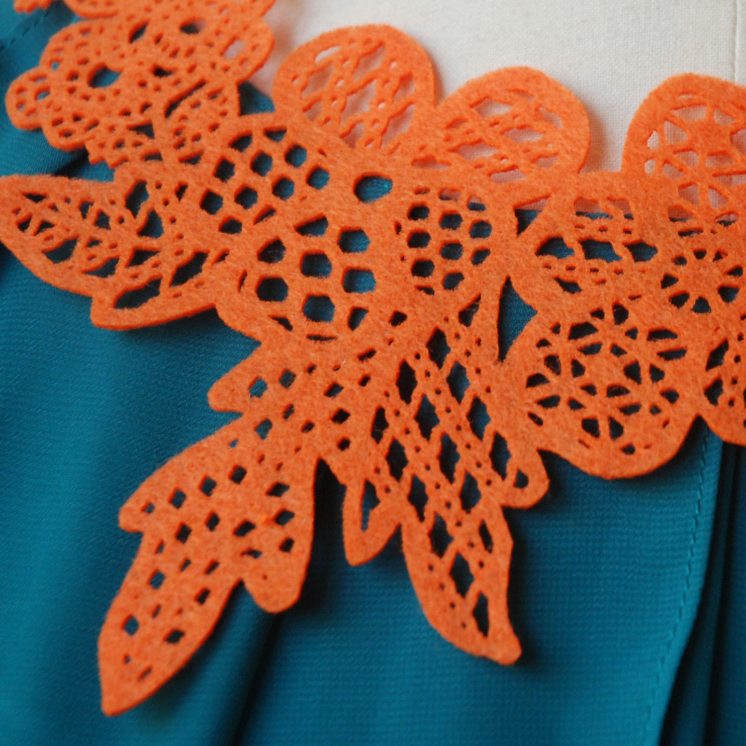 Lace Eco-Necklace - Orange Flower - Recycled Felt - Delicate Laser Cut
