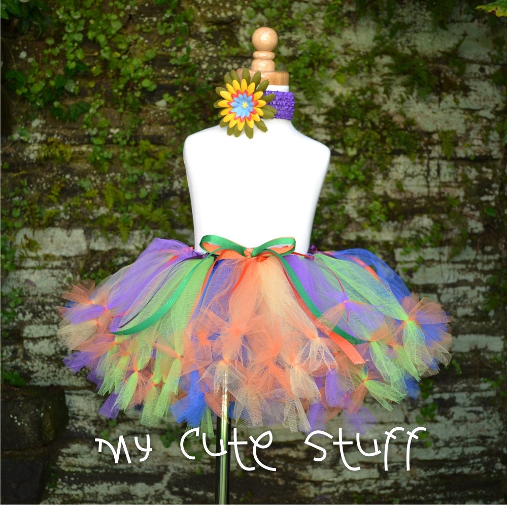 Colorful Princess Tutu and Flower Elastic Headband - Sizes Newborn to 6 Months - Birthdays, Photos, Holidays, Baby Shower, Gifts