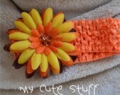 Yellow, Orange and Brown Flower Elastic Headband