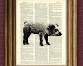 Pig Art Print Oink beautifully upcycled vintage dictionary page book art print baby pig