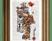 Japanese Art Print Oman Seller of Cosmetics beautifully upcycled vintage dictionary page book art print
