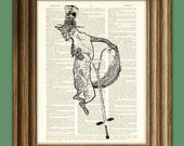 Top Hat Fox on a Pogo Stick illustration beautifully upcycled dictionary page book art print