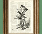 THE MAD HATTER Alice in Wonderland beautifully upcycled vintage dictionary page book art print