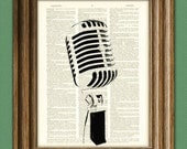 Old-Timey RADIO MICROPHONE altered art dictionary page illustration book print