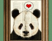 I LOVE YOU PANDA Bear beautifully upcycled vintage dictionary page book art print