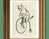 Atticus the Hipster Cat on a Penny Farthing bicycle dictionary page book art print
