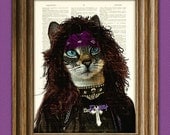 80's Heavy Metal Cat "Axl Glitterpuss" Cat illustration beautifully upcycled dictionary page book art print Hair Metal