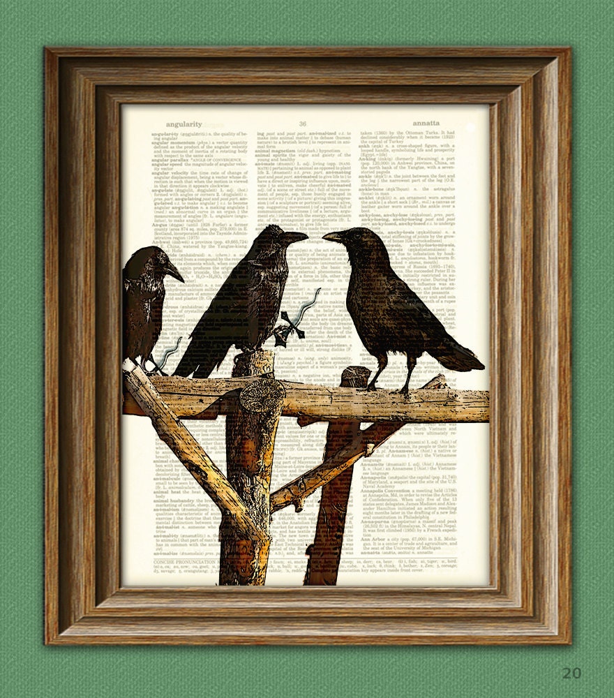 Crow Art Print A Murder of Crows illustration Animal Groups Collection upcycled dictionary page book art print