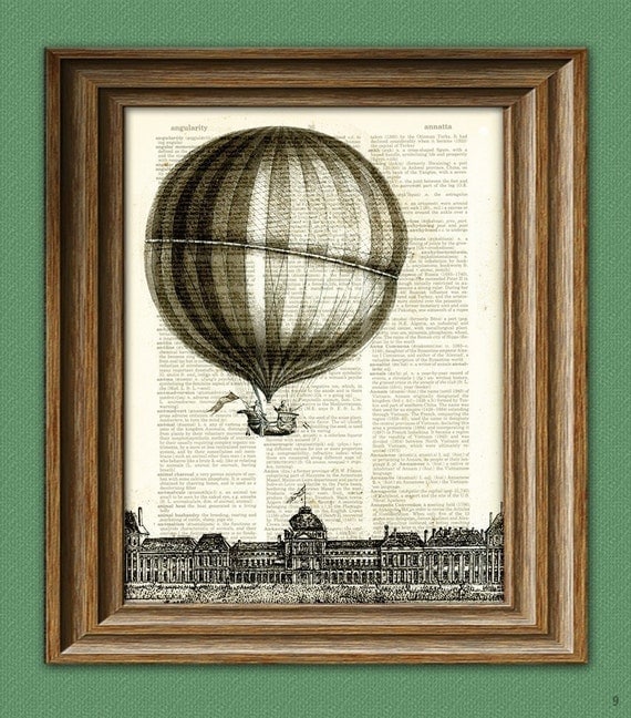 Hot Air Balloon Print illustration beautifully upcycled dictionary page book art print 2